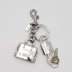 Authentic Louis Vuitton Silver Padlock & Key with Unbranded Metal Bag Keychain